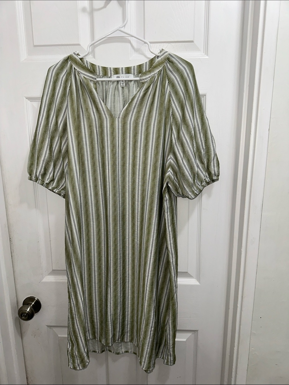 Fever Olive Green & White Striped Midi Dress